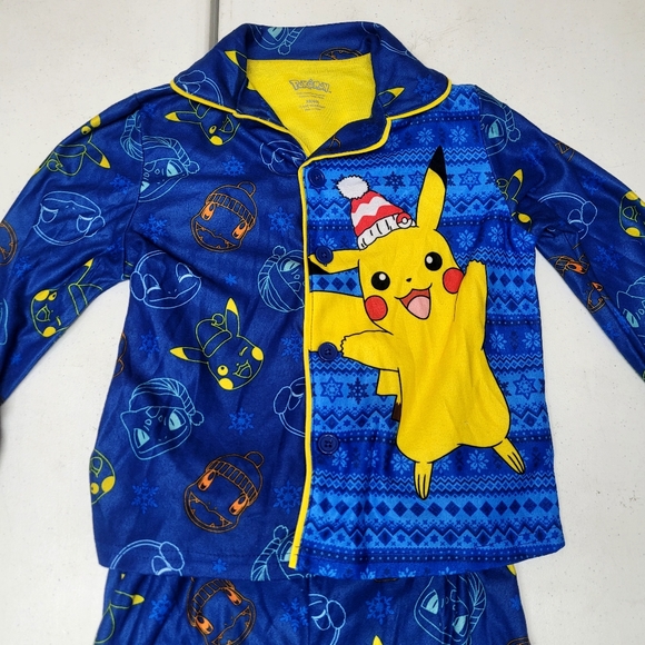 New! Boys' Pokemon Pikachu Coat Pajama Set - Blue - Picture 2 of 9